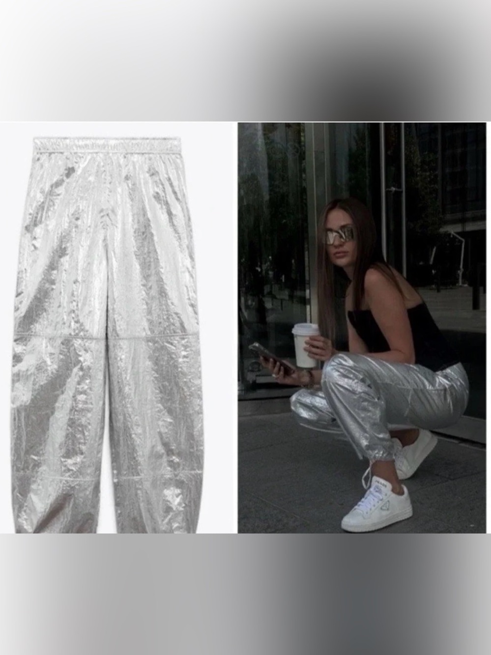 Zara Metallic Track Pants Size Medium NWT